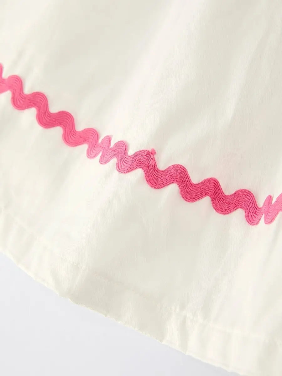 Rylee Faith Designs Fall White Girls Dress with Pink Bow Embroidery - 