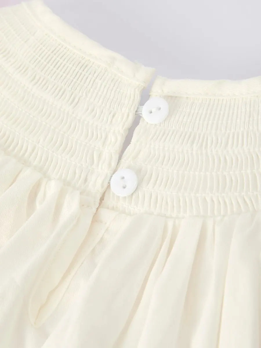 Rylee Faith Designs Fall White Girls Dress with Pink Bow Embroidery - 