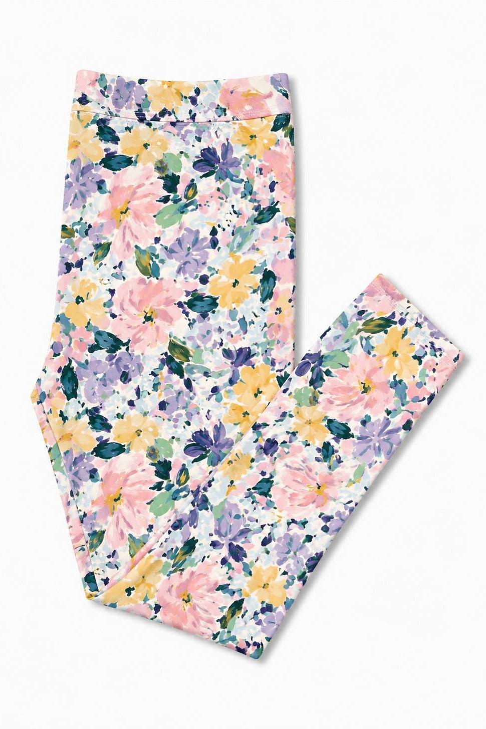 High-waisted leggings in a warm fall floral print with a slim fit through the leg