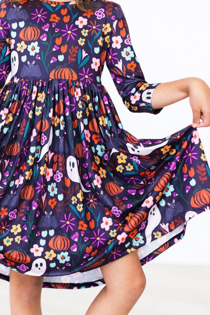 Mila & Rose ® Fangtastic Three Quarter Sleeve Pocket Dress For Toddlers - Everetts Place Boutique - 