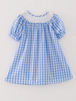Rylee Faith Designs Farm Blue Smocking Embroidered Girls Dress - 