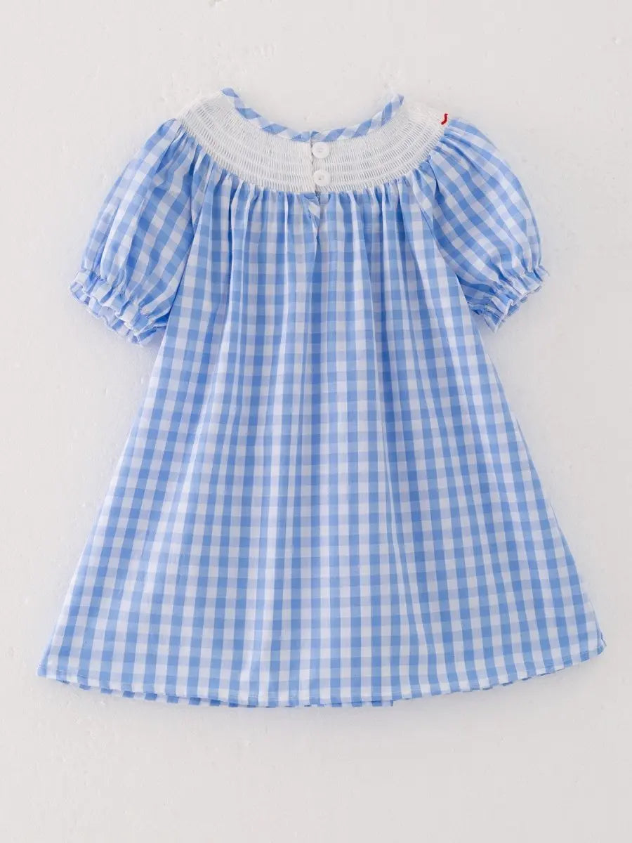 Rylee Faith Designs Farm Blue Smocking Embroidered Girls Dress - 