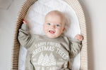 Little Joy Co. Farm Fresh Christmas Trees Sweatshirt Romper - Sage - Everetts Place Boutique - 