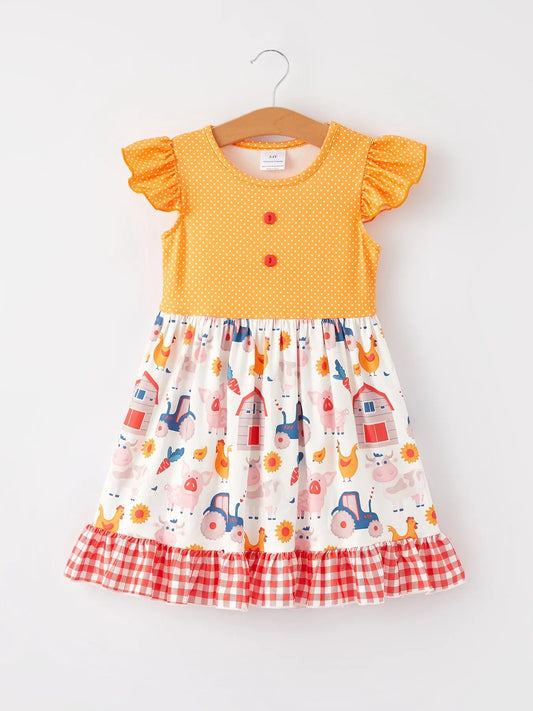 Farm Ruffle Girls Dress with Playful Farm-Themed Print Rylee Faith Designs Everetts Place: Online Boutique