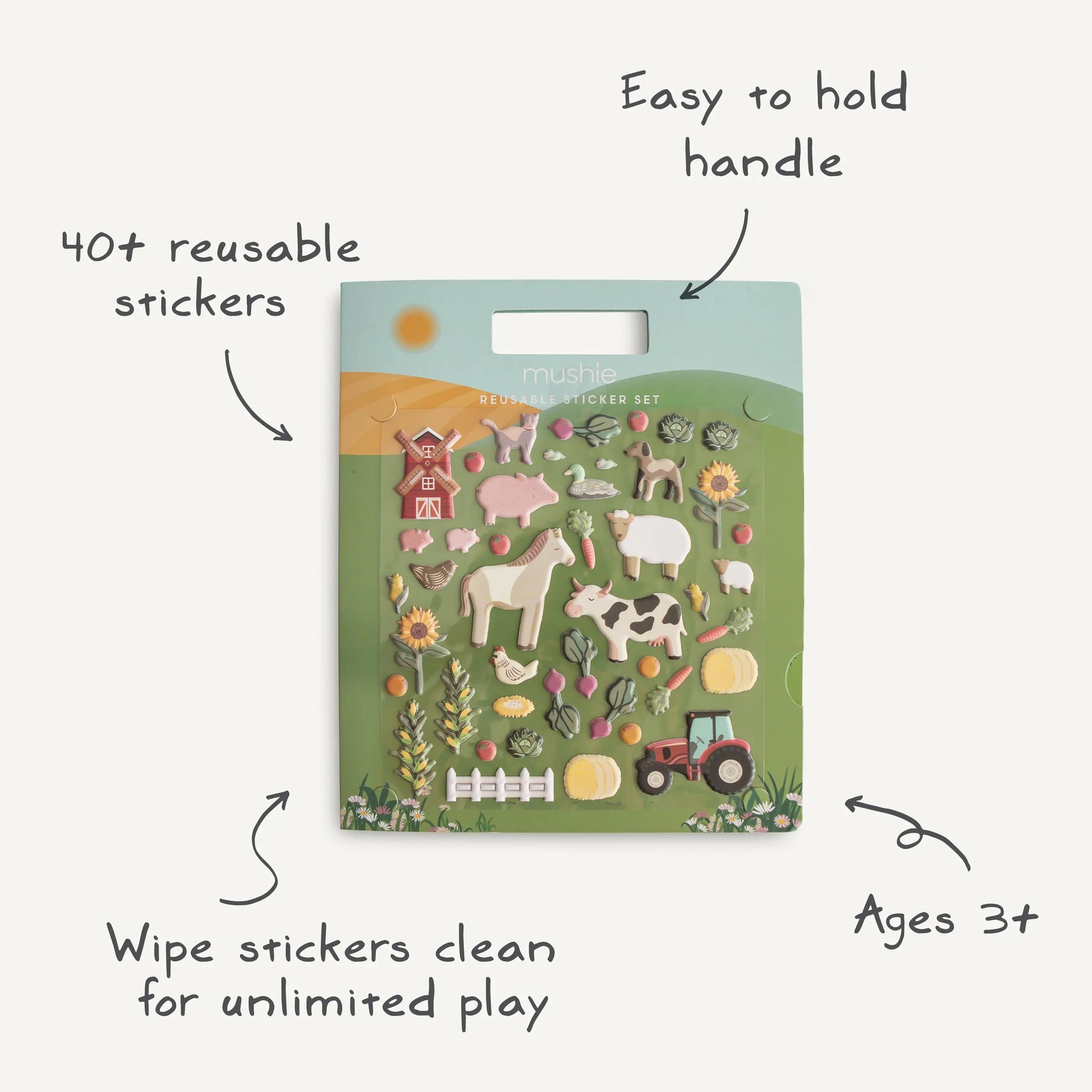 Mushie Reusable Farm Animal Sticker Set for Imaginative Storytelling and Pretend Play - Arts & Entertainment > Hobbies & Creative Arts > Arts & Crafts > Art & Crafting Materials > Embellishments & Trims > Decorative Stickers Sticker Set