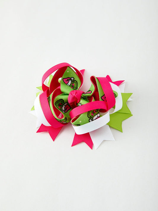 Fashion Christmas Character Red Green Bow 4.7 inch Hairpin Rylee Faith Designs Everetts Place: Online Boutique