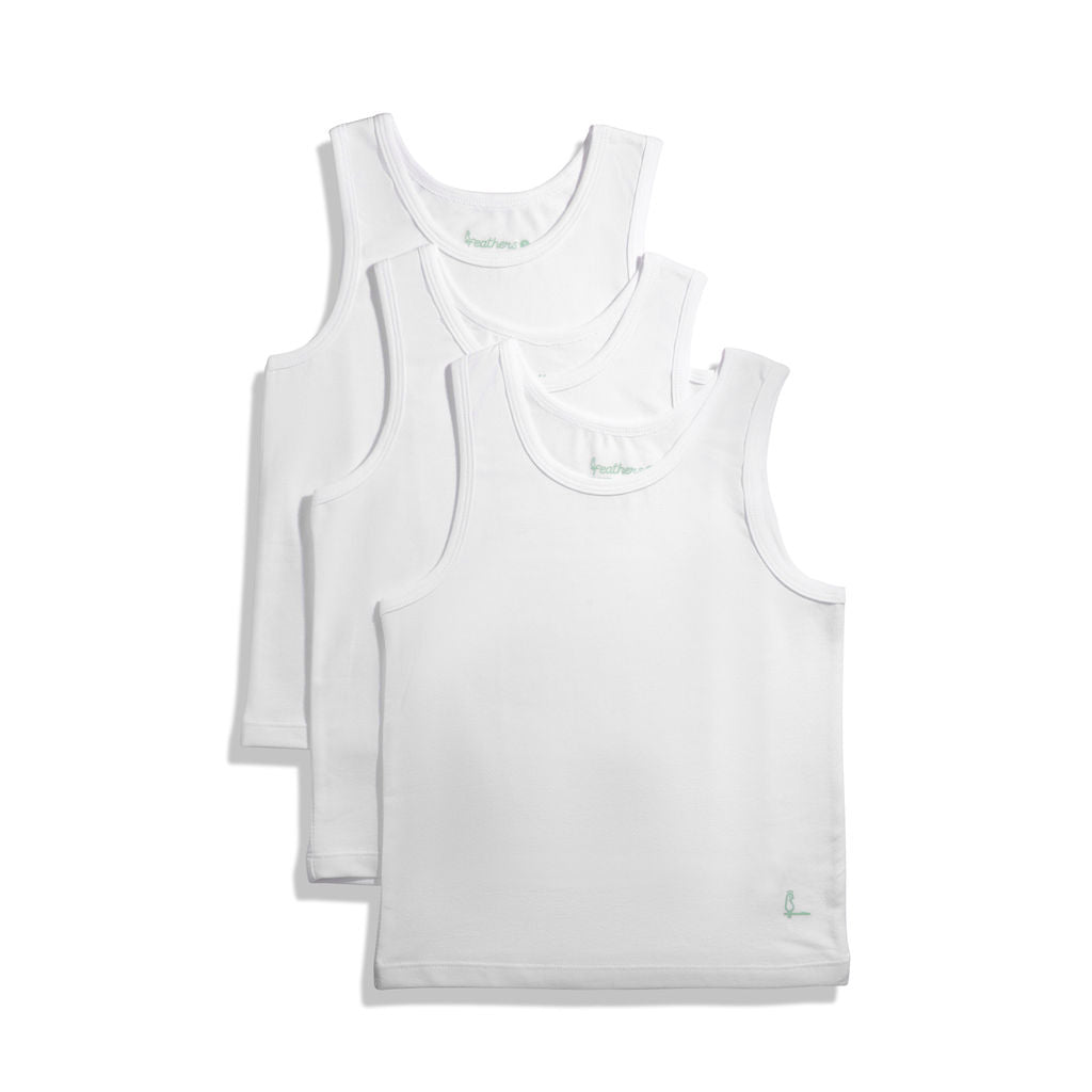 Feathers Boys White Tank Top 100% Cotton Tagless Undershirts 3-Pack by Feathers USA at Everetts Place
