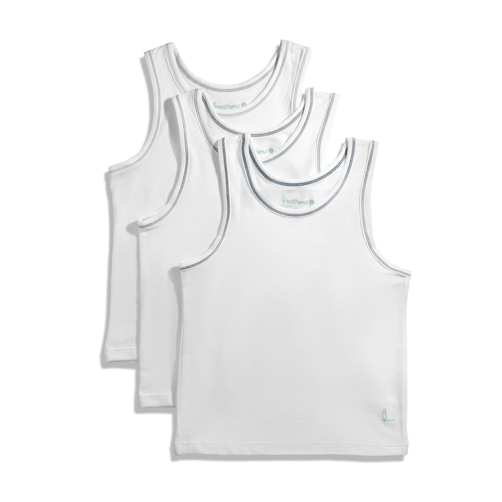 Feathers Boys White Tank Top 100% Cotton Tagless Undershirts 3-Pack by Feathers USA at Everetts Place