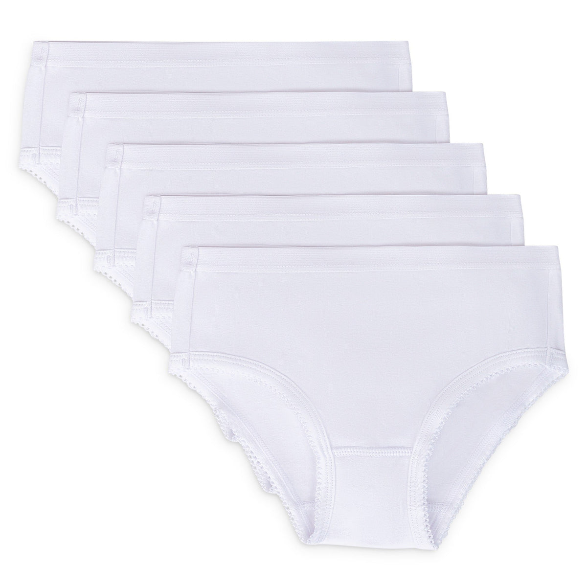 Feathers Solid White Snug Tagless Super Soft Cotton Underwear - Girls Underwear Briefs Panties 5-Pack (White) by Feathers USA at Everetts Place