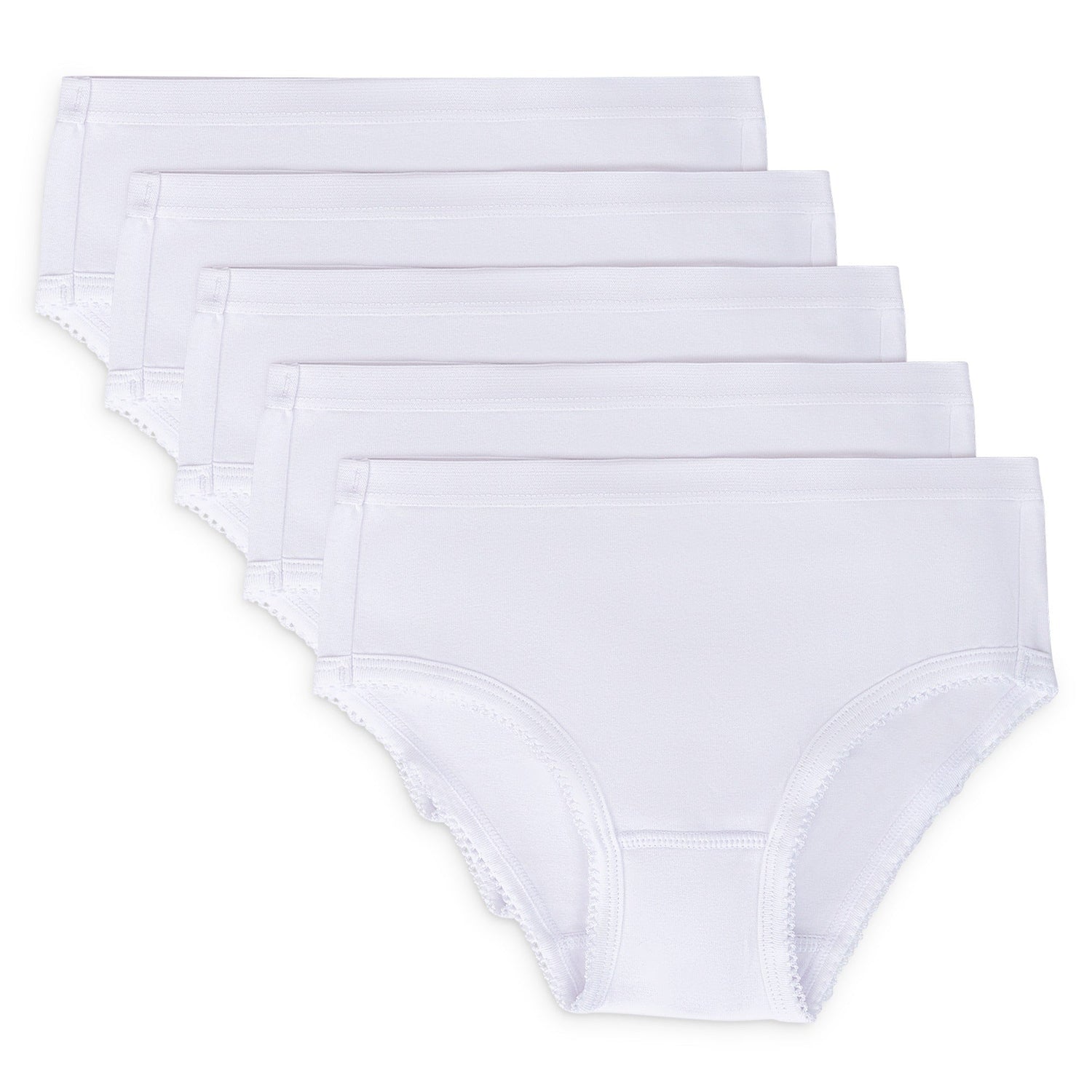Feathers Solid White Snug Tagless Super Soft Cotton Underwear - Girls Underwear Briefs Panties 5-Pack (White) by Feathers USA at Everetts Place