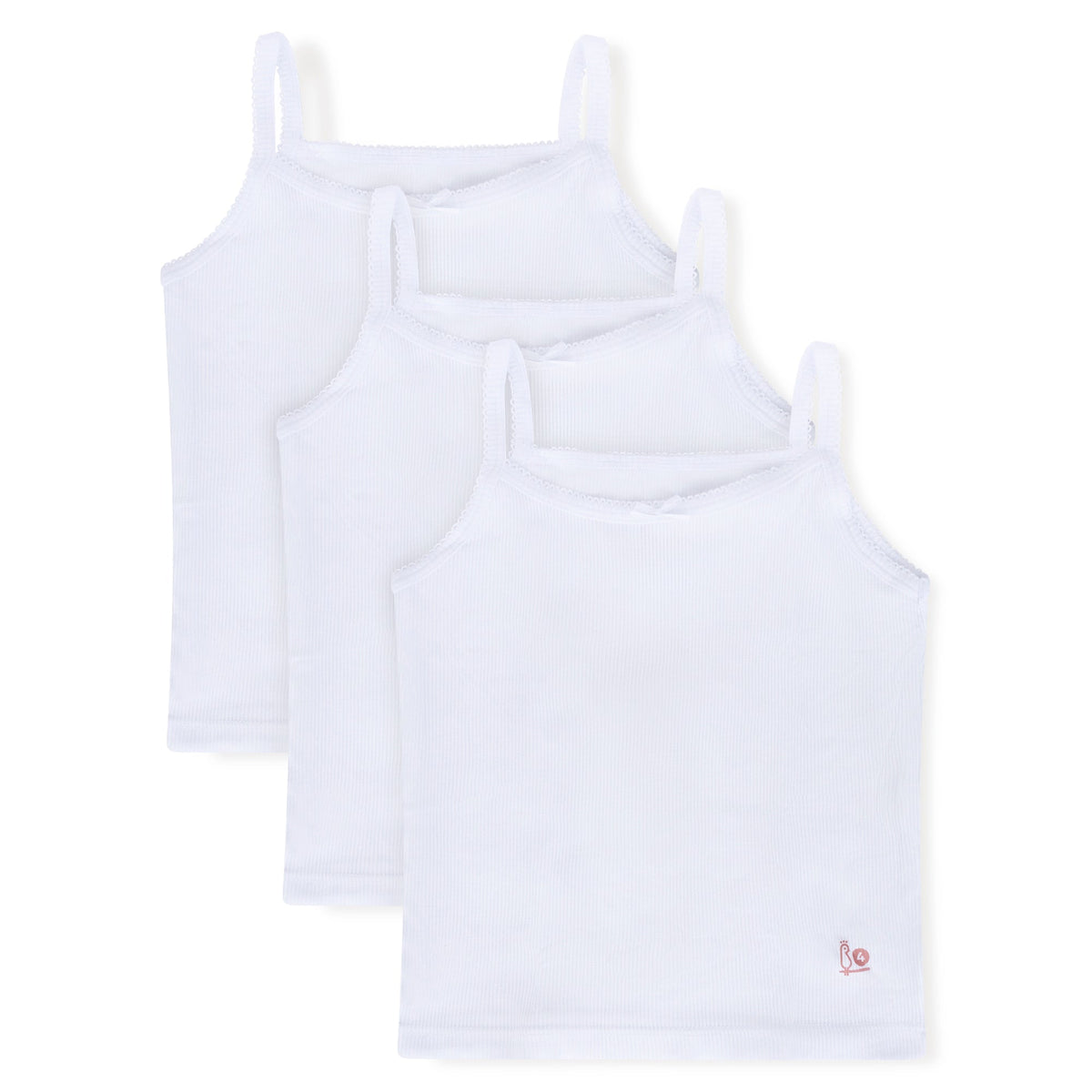 Feathers Girls Solid White Snug Fit Tagless Cami Vest - 100% Cotton Super Soft Undershirts (3/Pack) by Feathers USA at Everetts Place