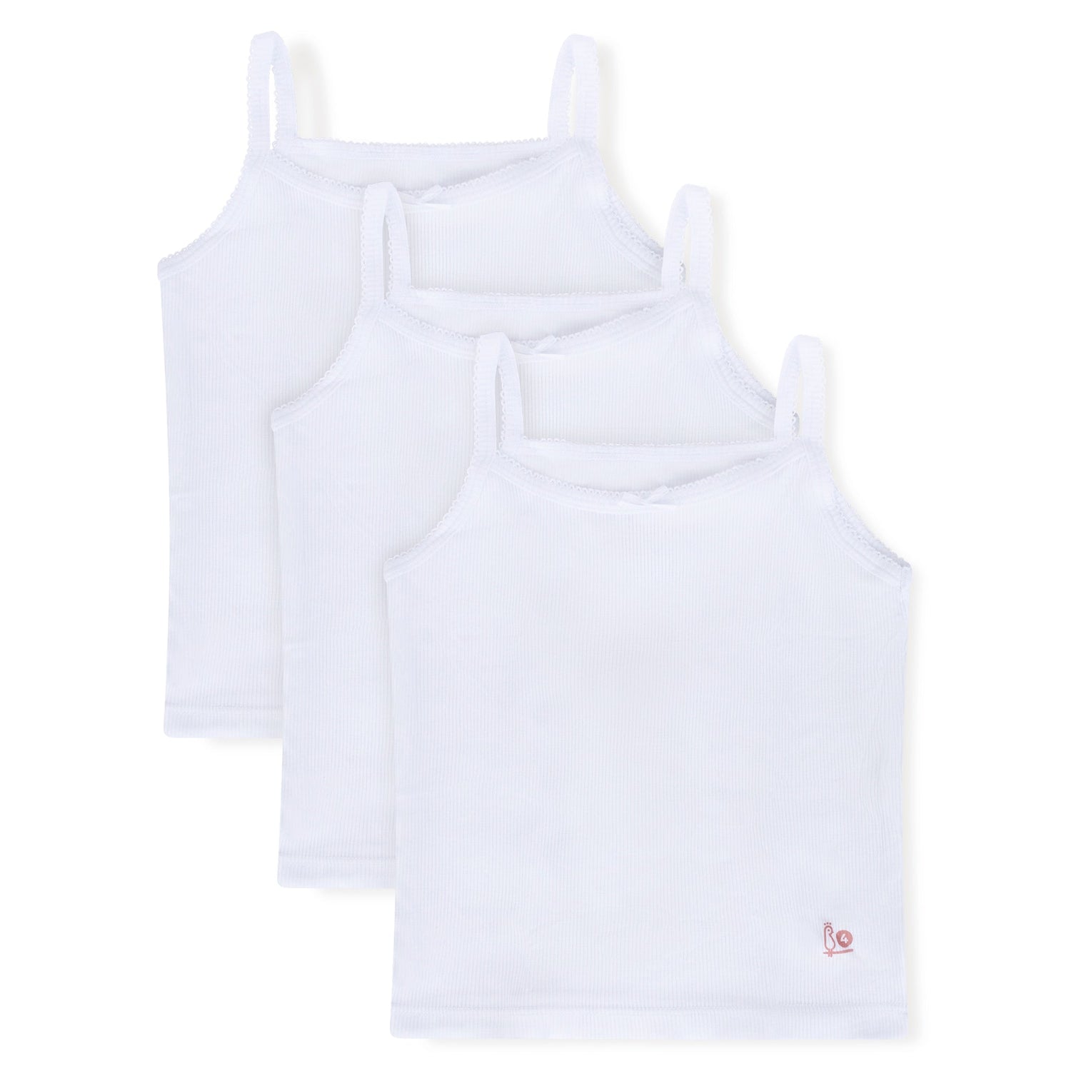 Feathers Girls Solid White Snug Fit Tagless Cami Vest - 100% Cotton Super Soft Undershirts (3/Pack) by Feathers USA at Everetts Place