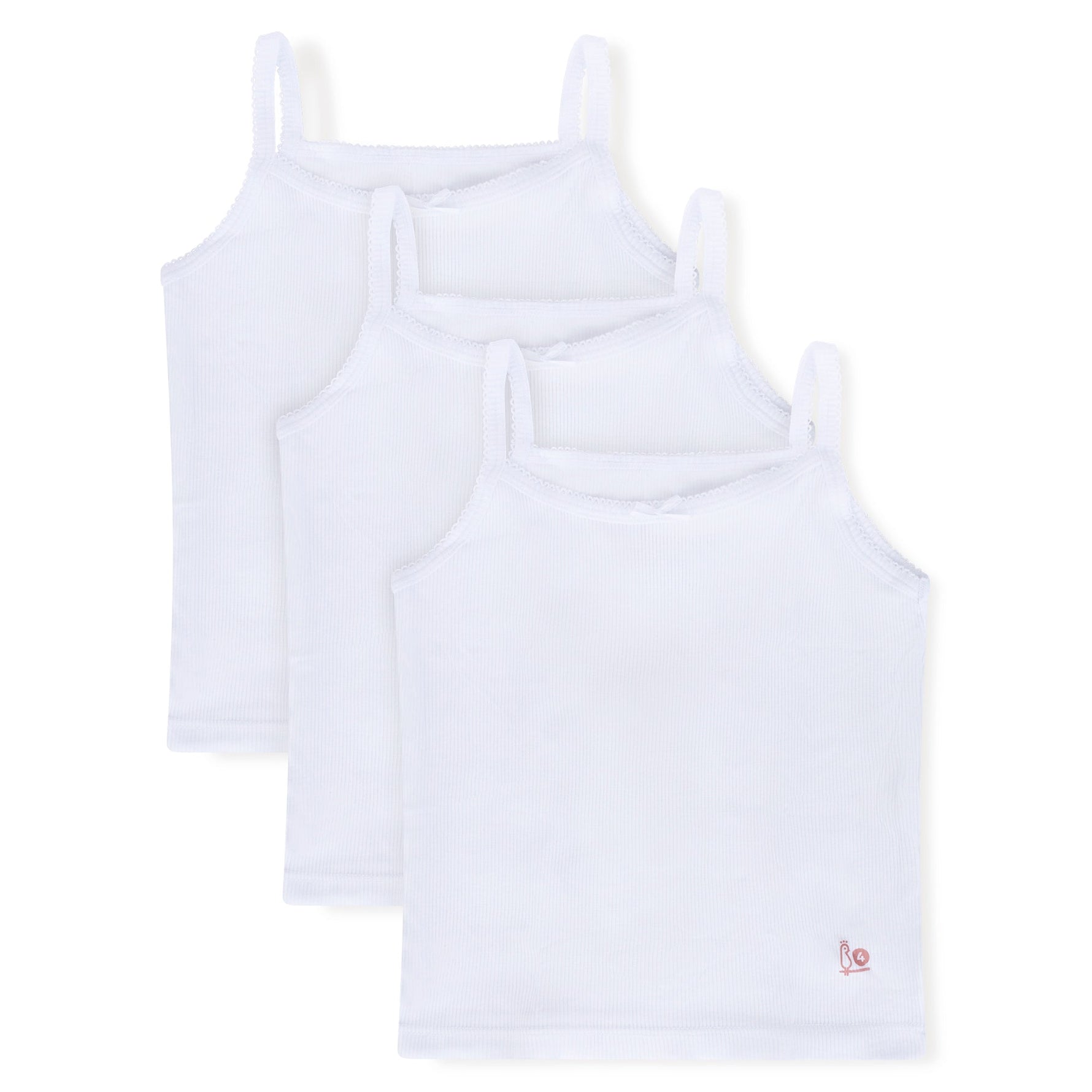 Feathers Girls Solid White Snug Fit Tagless Cami Vest - 100% Cotton Super Soft Undershirts (3/Pack) by Feathers USA at Everetts Place