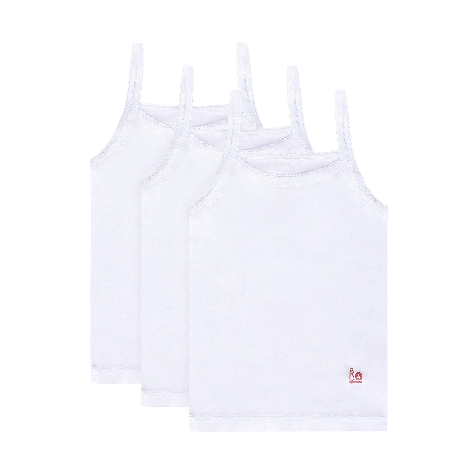 Feathers Girls Solid White Snug Fit Tagless Cami Vest - 100% Cotton Super Soft Undershirts (3/Pack) by Feathers USA at Everetts Place