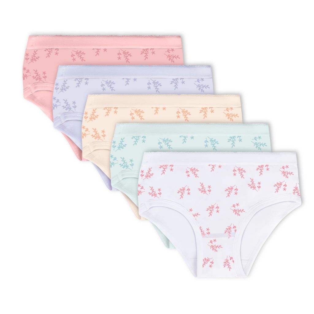 Feathers Leafy Print Snug Tagless Cotton Underwear – Girls Underwear Briefs Super Soft Panties (5 Pack) by Feathers USA at Everetts Place
