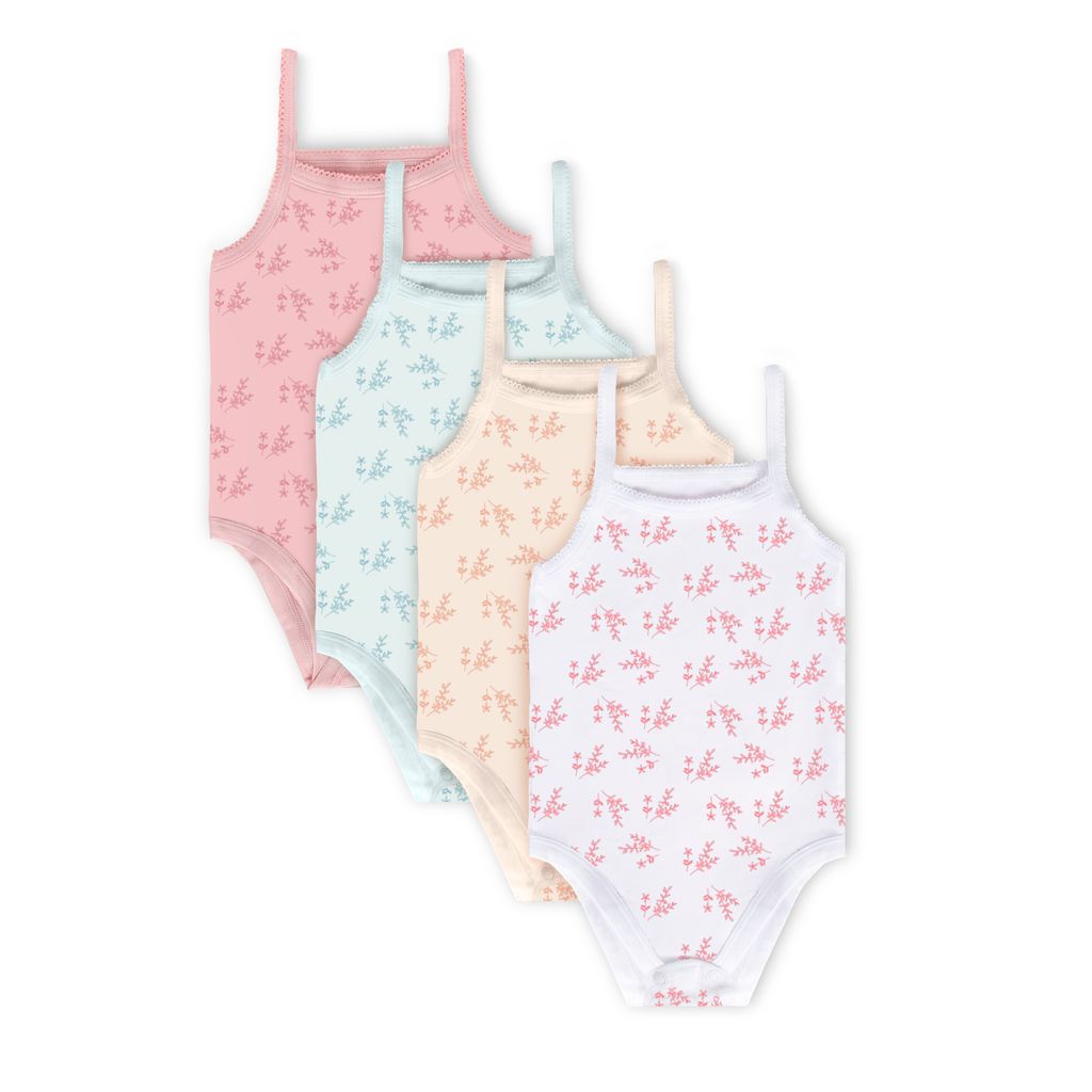 Feathers Leafy Style Tank Top Bodysuits Baby Girl Undershirts – Super Soft One-Piece for Toddler (4 Pack) by Feathers USA at Everetts Place