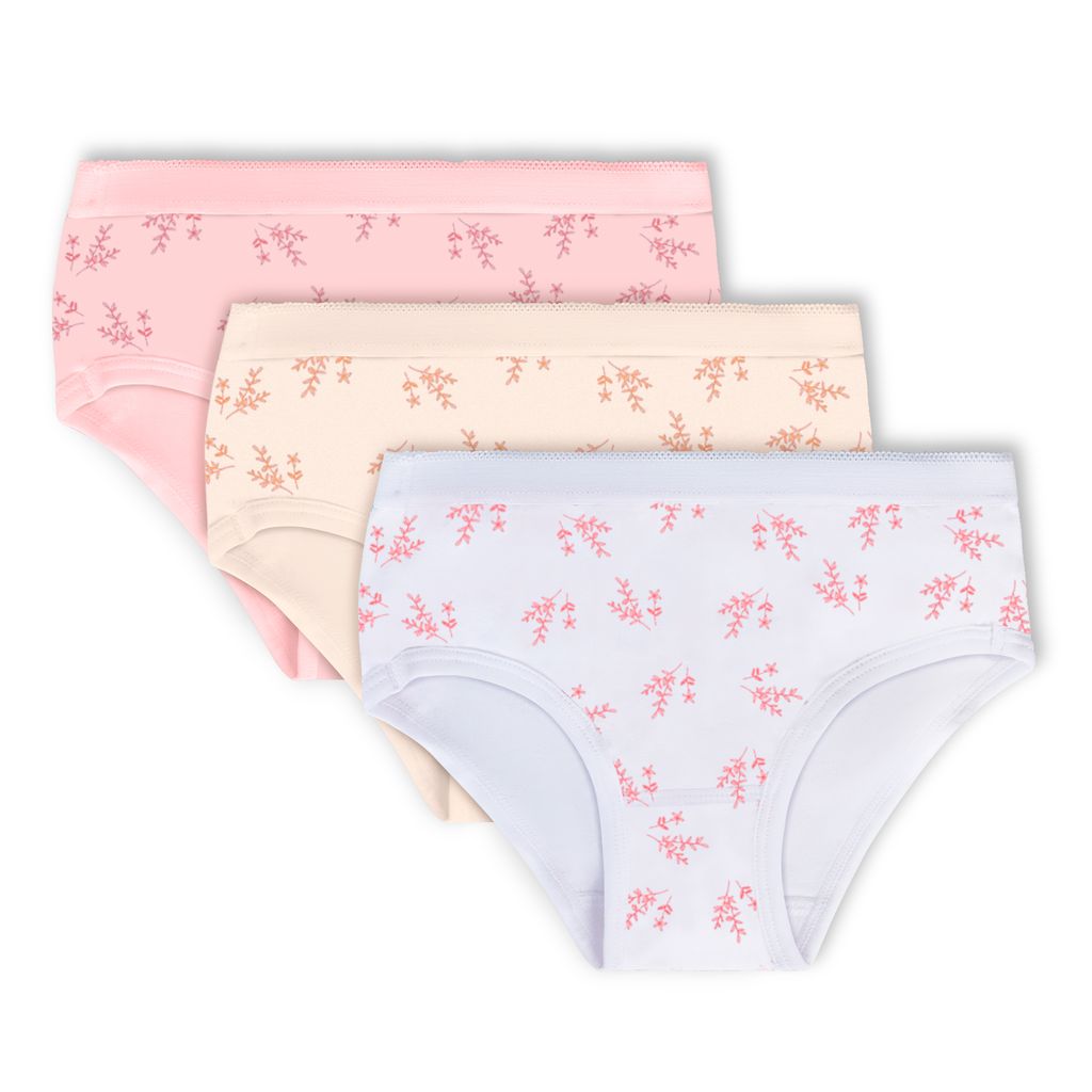 Feathers Leafy Print Snug Tagless Cotton Underwear – Girls Underwear Briefs Super Soft Panties (3 Pack) by Feathers USA at Everetts Place