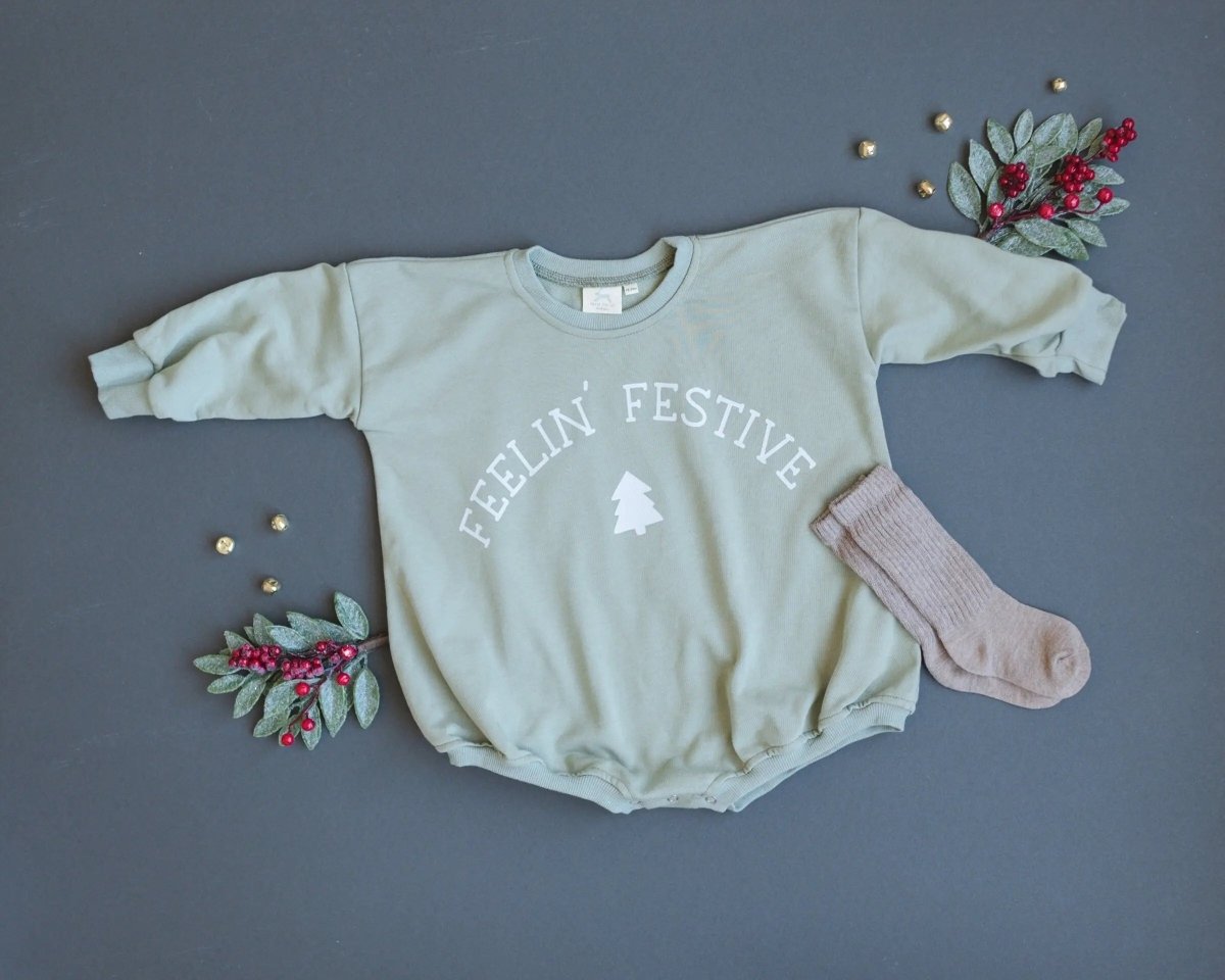 Little Joy Co. Feelin' Festive Christmas Sweatshirt Romper - Everetts Place Boutique - 