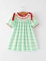 Festive Christmas Girl Smock Embroidery Green Plaid Dress Rylee Faith Designs Everetts Place: Online Boutique