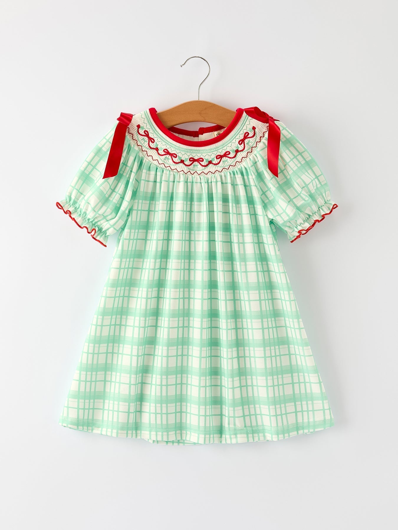 Festive Christmas Girl Smock Embroidery Green Plaid Dress Rylee Faith Designs Everetts Place: Online Boutique