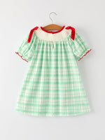 Festive Christmas Girl Smock Embroidery Green Plaid Dress Rylee Faith Designs Everetts Place: Online Boutique