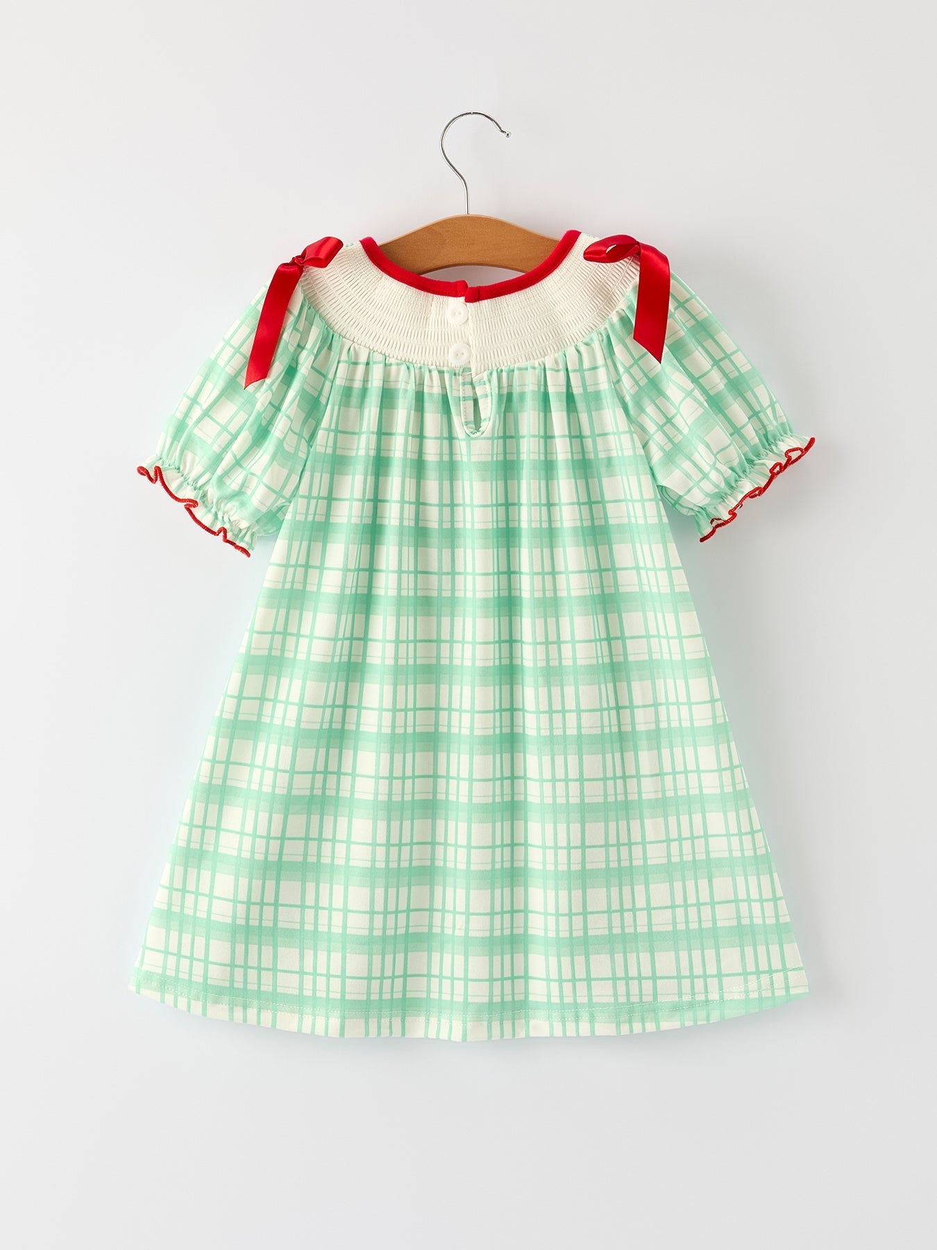 Festive Christmas Girl Smock Embroidery Green Plaid Dress Rylee Faith Designs Everetts Place: Online Boutique
