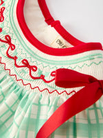 Festive Christmas Girl Smock Embroidery Green Plaid Dress Rylee Faith Designs Everetts Place: Online Boutique