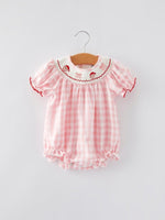 Rylee Faith Designs Festive Christmas Santa Embroidered Plaid Girls Romper - Everetts Place Boutique - 