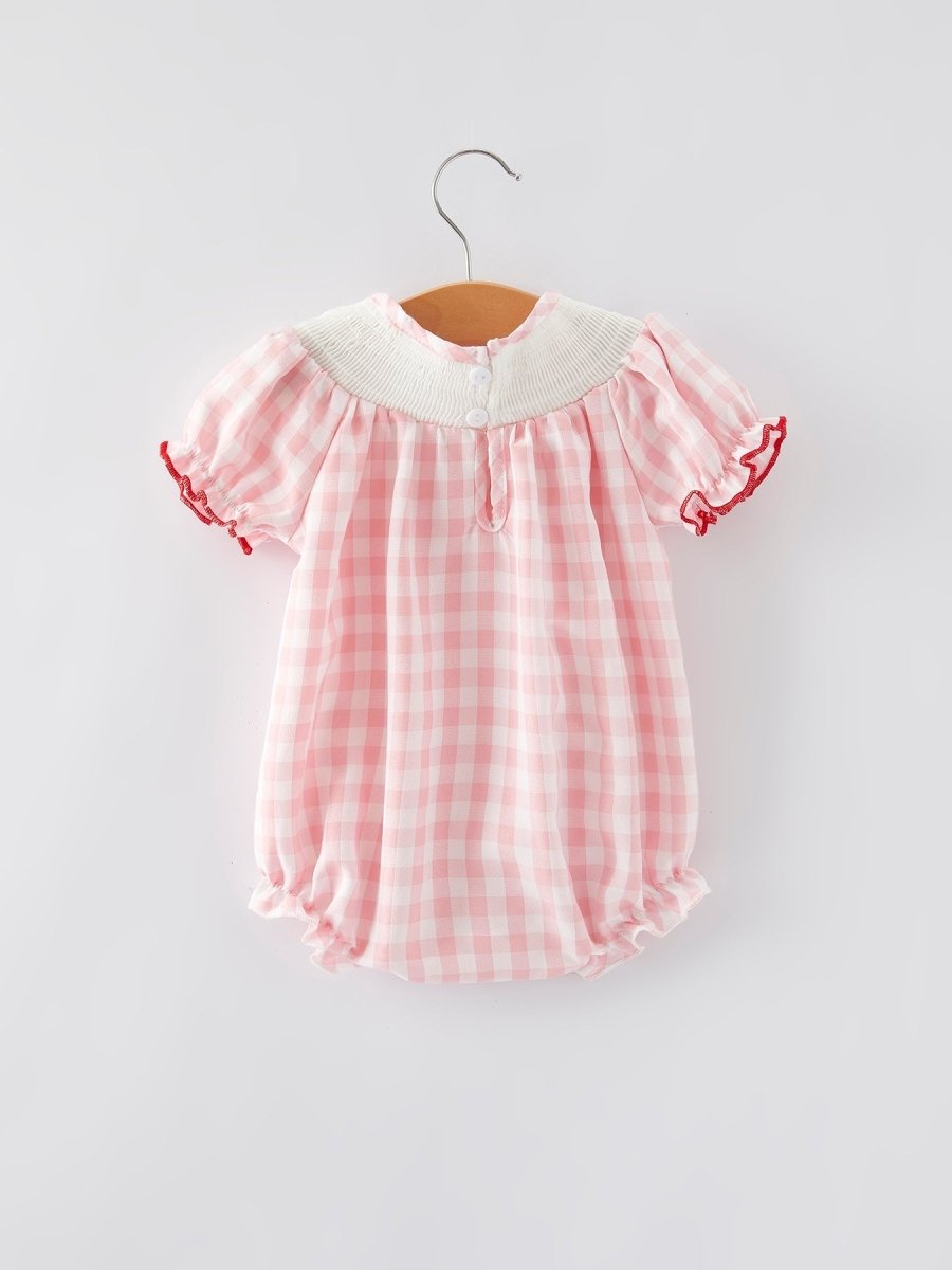 Rylee Faith Designs Festive Christmas Santa Embroidered Plaid Girls Romper - Everetts Place Boutique - 