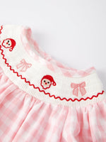 Rylee Faith Designs Festive Christmas Santa Embroidered Plaid Girls Romper - Everetts Place Boutique - 