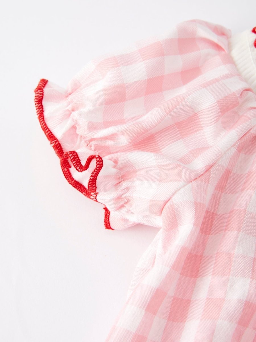 Rylee Faith Designs Festive Christmas Santa Embroidered Plaid Girls Romper - Everetts Place Boutique - 