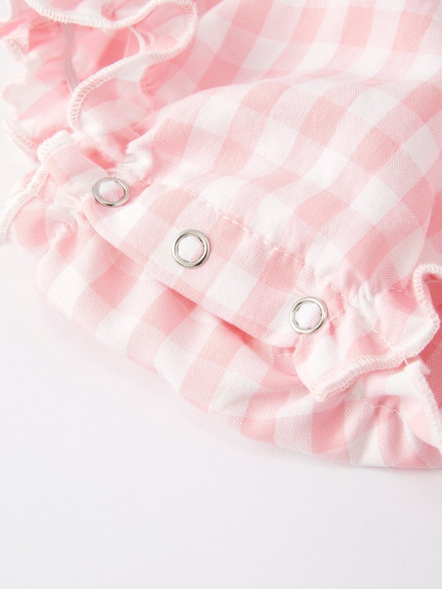 Rylee Faith Designs Festive Christmas Santa Embroidered Plaid Girls Romper - Everetts Place Boutique - 