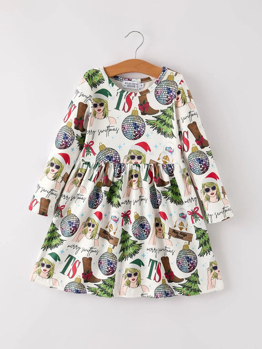 Festive Holiday Christmas TS Print Girls Dress Rylee Faith Designs Everetts Place: Online Boutique