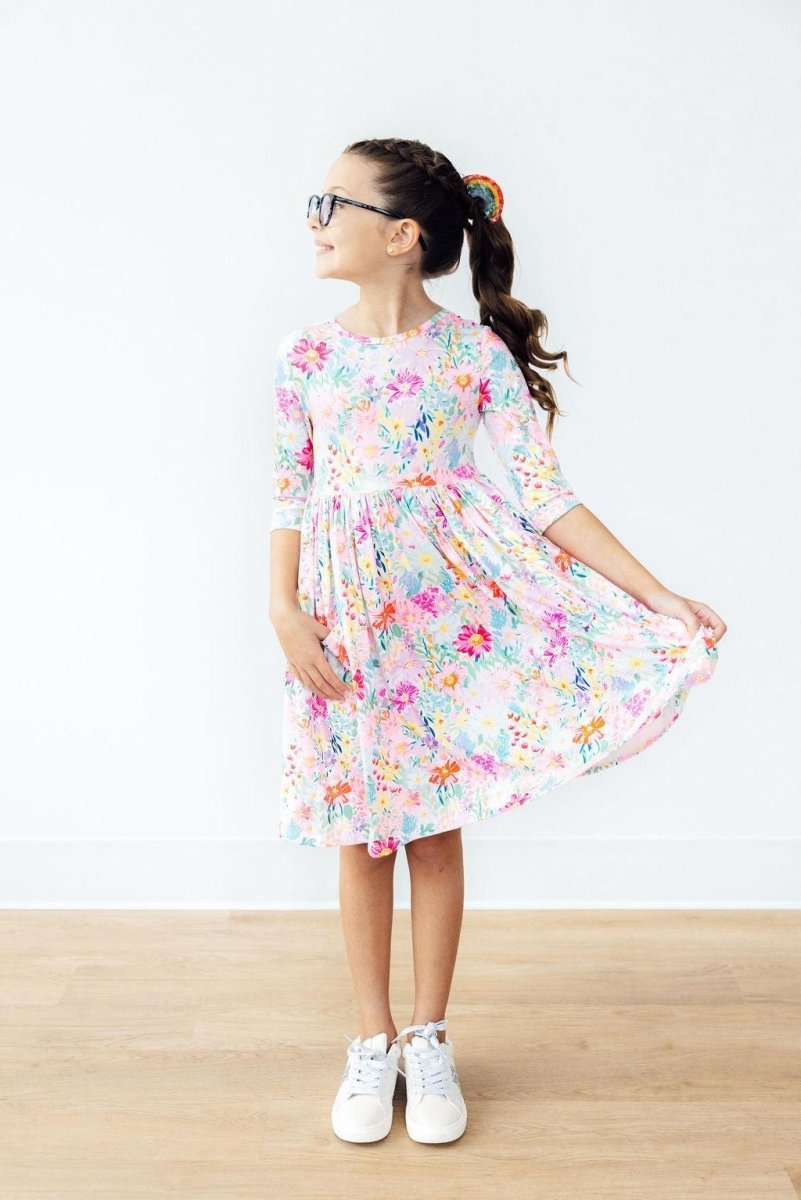 Mila & Rose ® Field Of Flowers Twirl Dress Three Quarter Sleeve Pocket - Everetts Place Boutique - 
