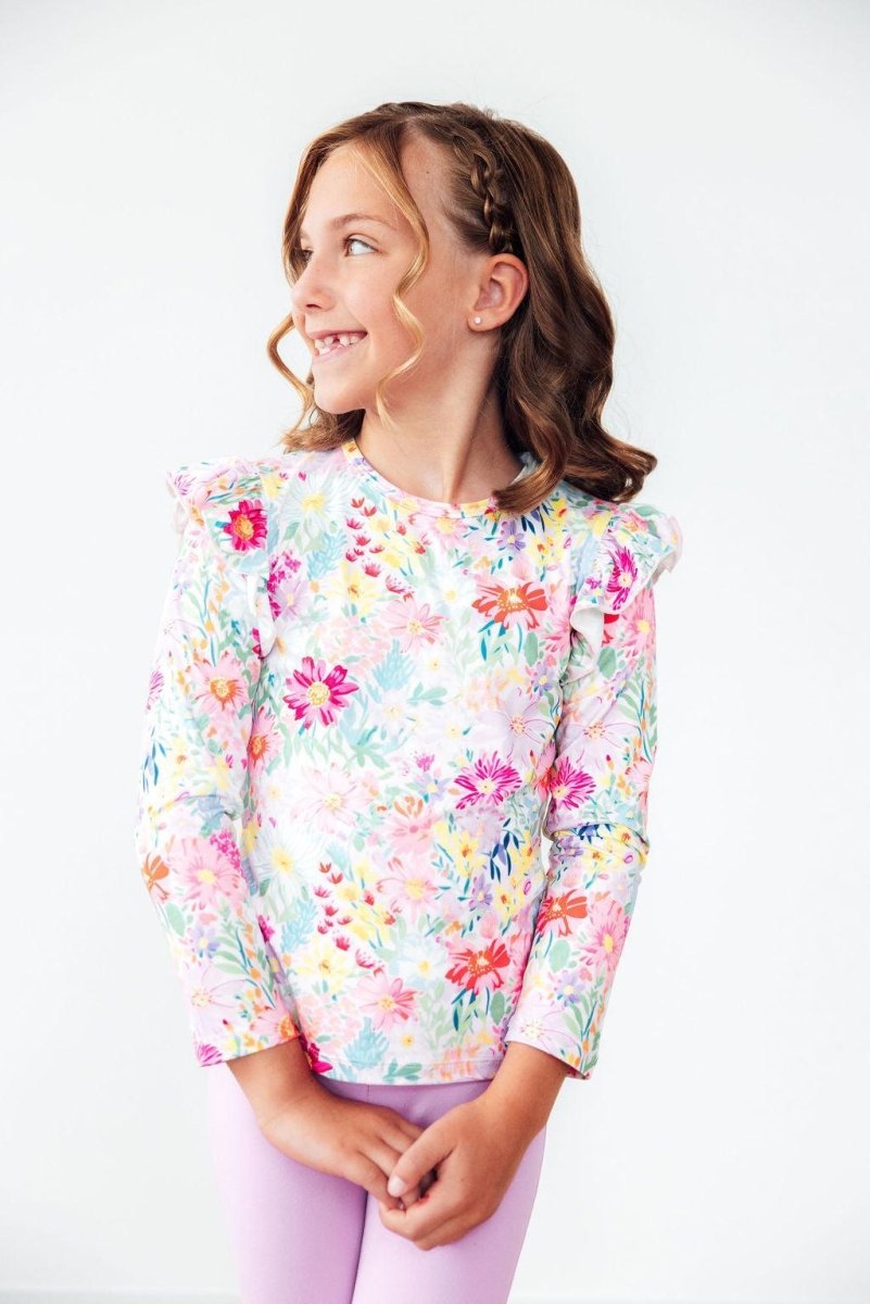 Mila & Rose ® Field of Flowers Long Sleeve Ruffle Tee Mila Rose Girls - Everetts Place Boutique - 