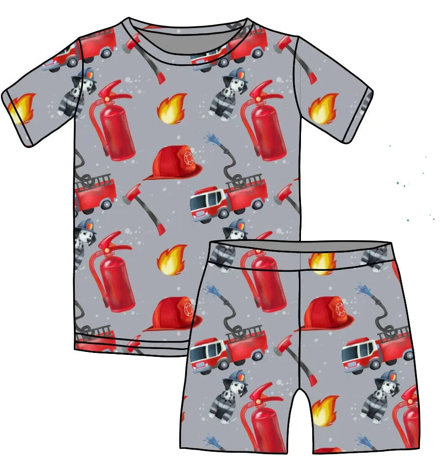 Firefighting Dalmatian, Bamboo Two Piece Short Sleeve & Shorts Pajama Set Miller & Co. Everetts Place Boutique