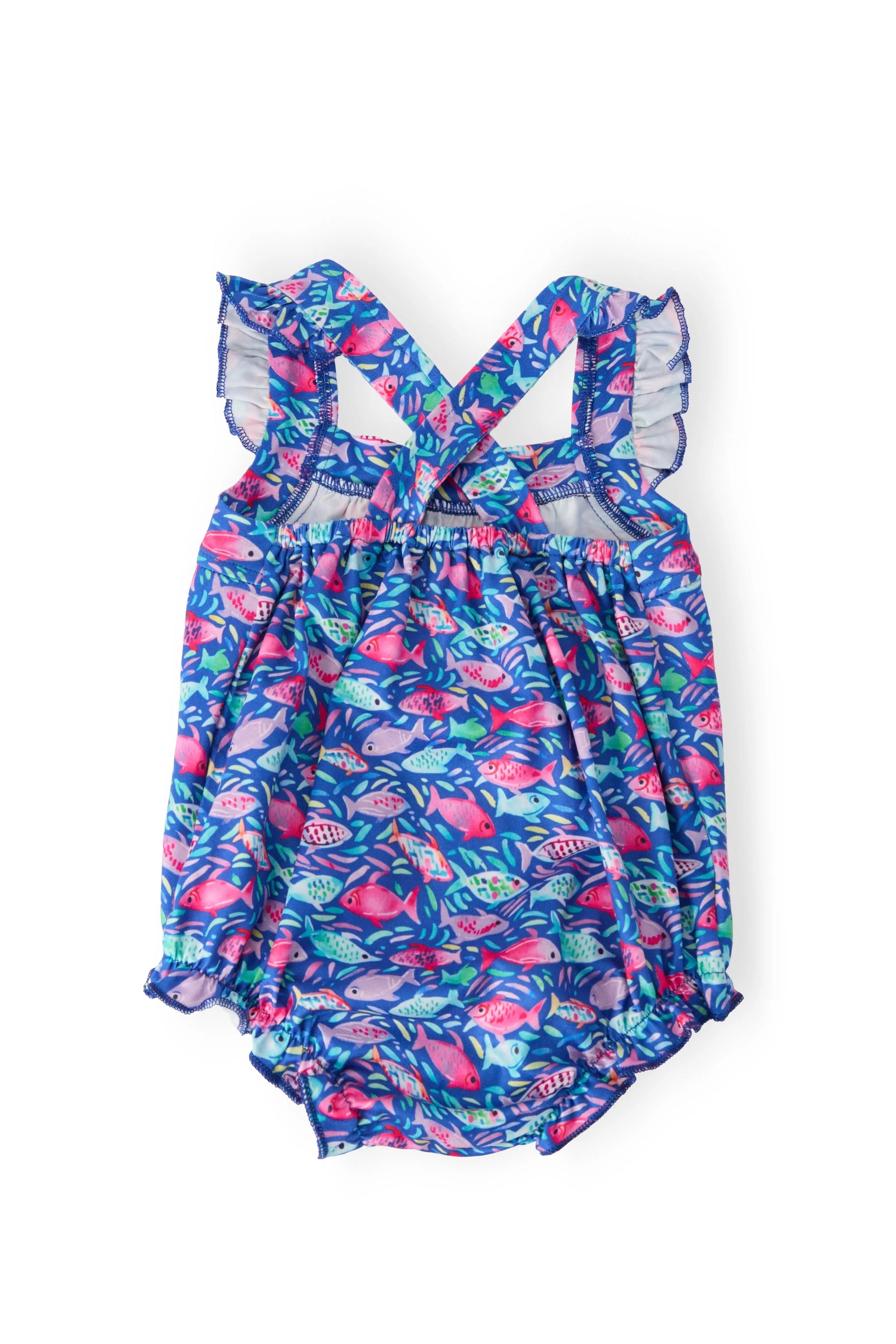 Mila & Rose ® Fish in the Sea Ruffle Cross Back Romper - 
