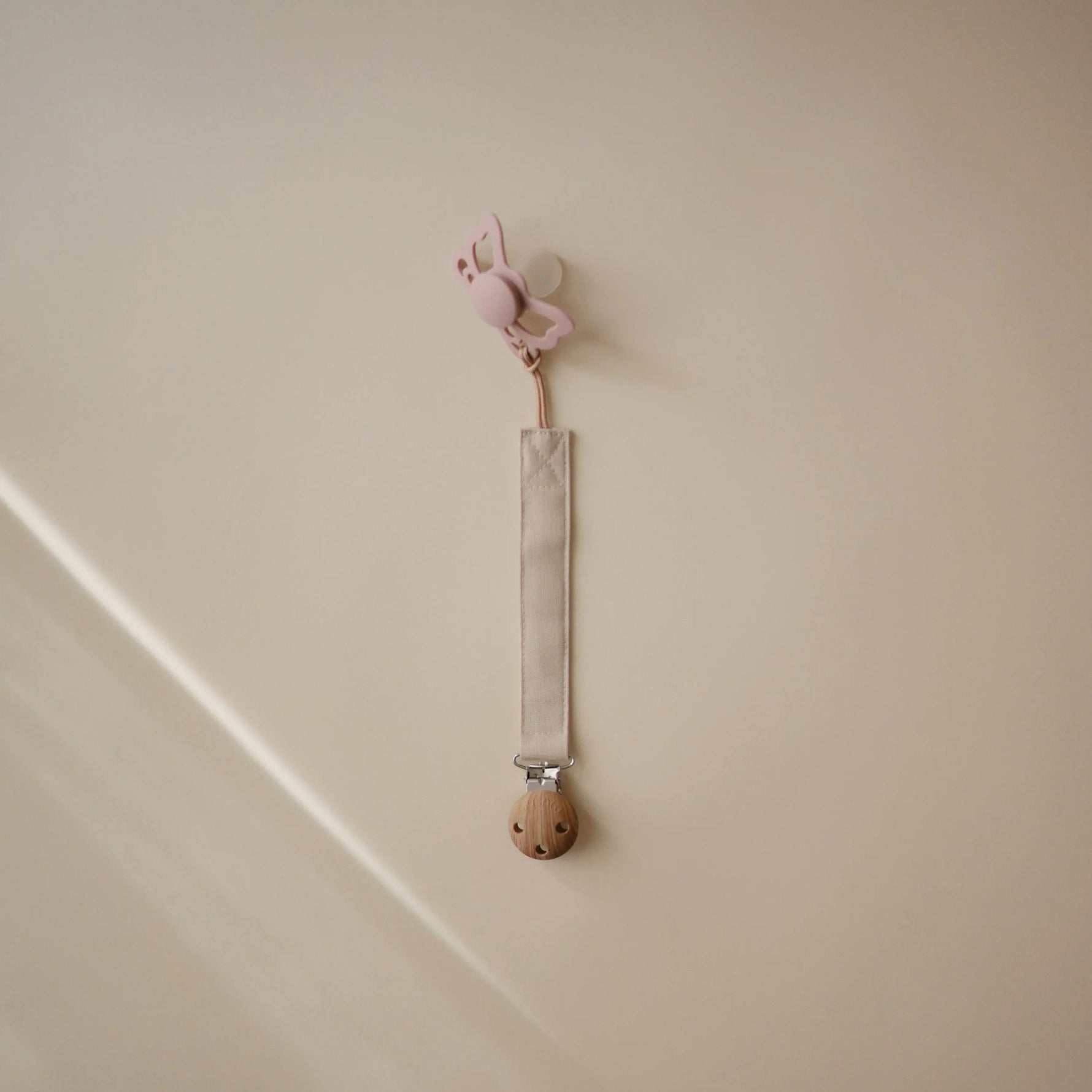Mushie Linen Pacifier Clip Two Pack with Water Resistant Coating and Faux Wood Silicone Clasp - Baby & Toddler > Baby Health > Pacifier Clips & Holders Pacifier Clip