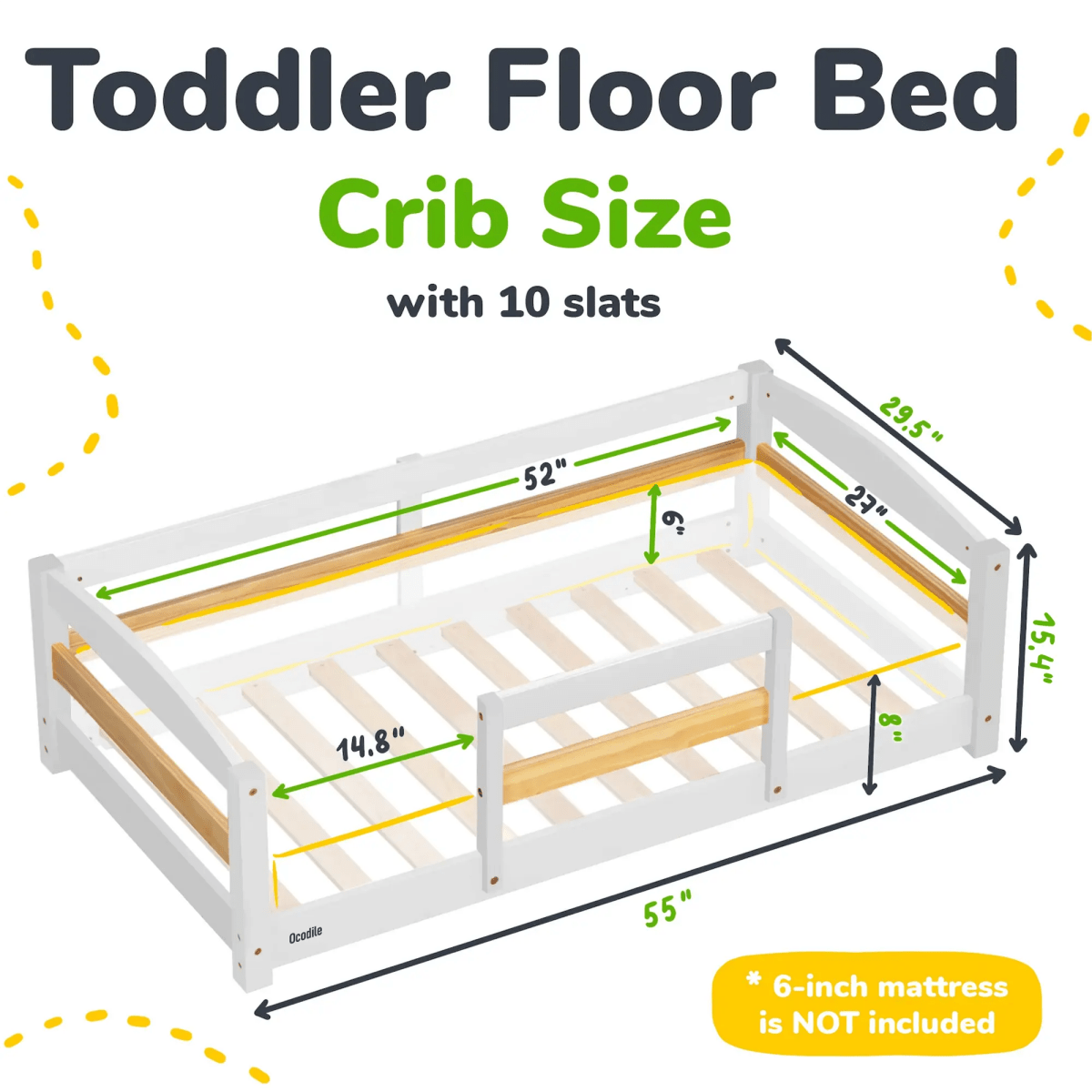 Ocodile.com Cozy Floor Bed for Toddlers with Crib Mattress Compatibility for Easy Transition - Furniture > Baby & Toddler Furniture > Cribs & Toddler Beds > Toddler Beds