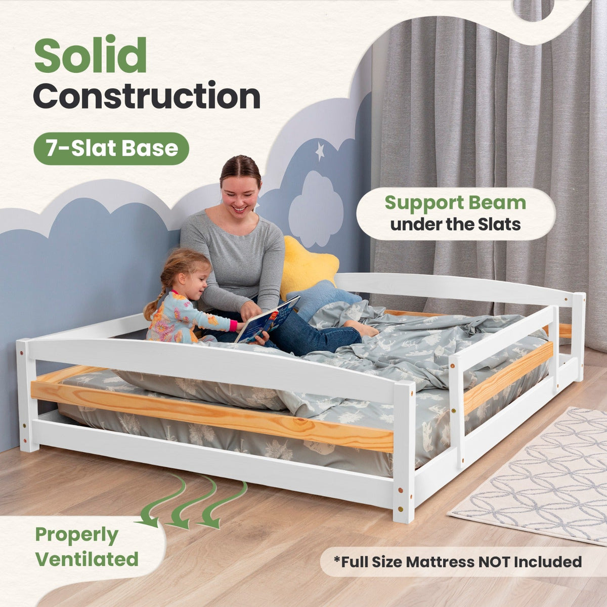 Full-Size Montessori Floor Bed with Strong Slatted Frame by Ocodile.com