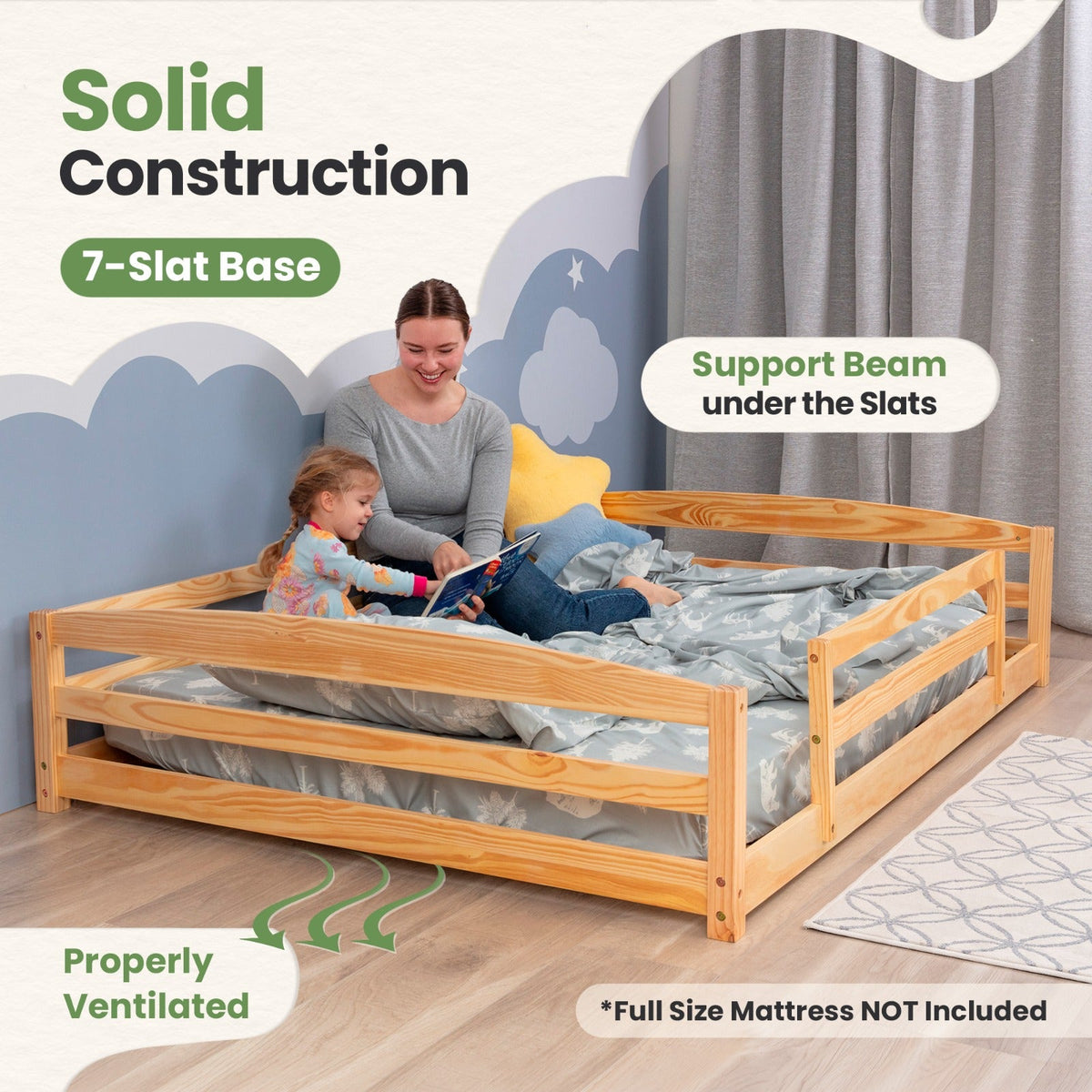 Full-Size Montessori Floor Bed with Strong Slatted Frame by Ocodile.com