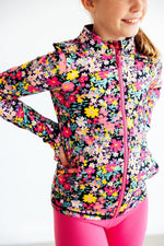 Mila & Rose ® Floral Full Zip Ruffle Active Jacket For Dance And Yoga - Everetts Place Boutique - 