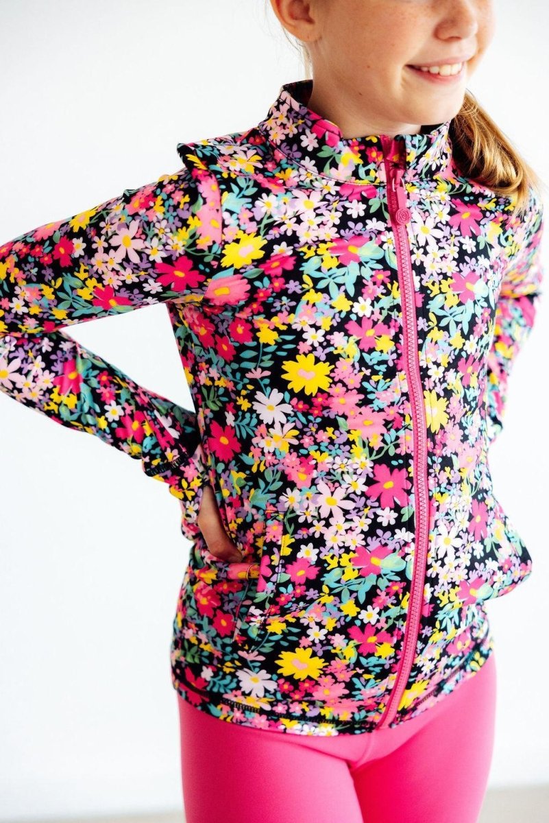 Mila & Rose ® Floral Full Zip Ruffle Active Jacket For Dance And Yoga - Everetts Place Boutique - 