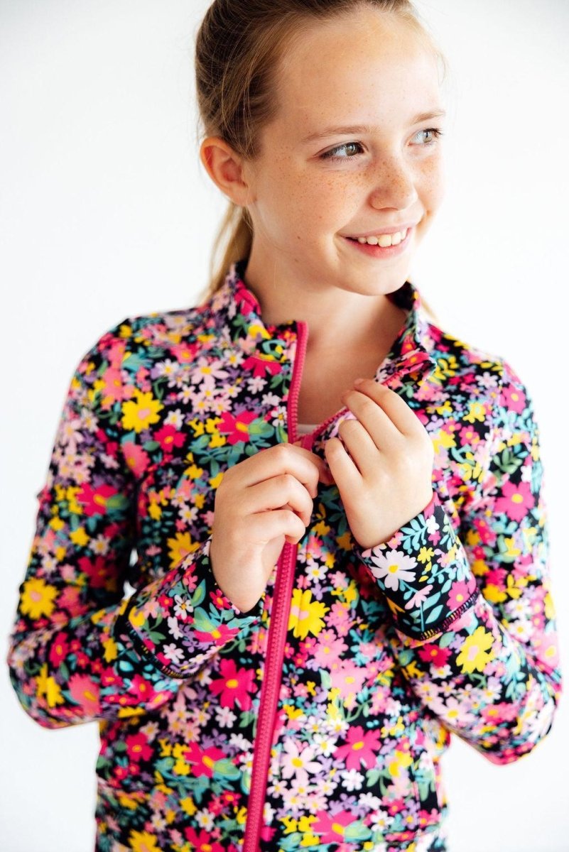 Mila & Rose ® Floral Full Zip Ruffle Active Jacket For Dance And Yoga - Everetts Place Boutique - 