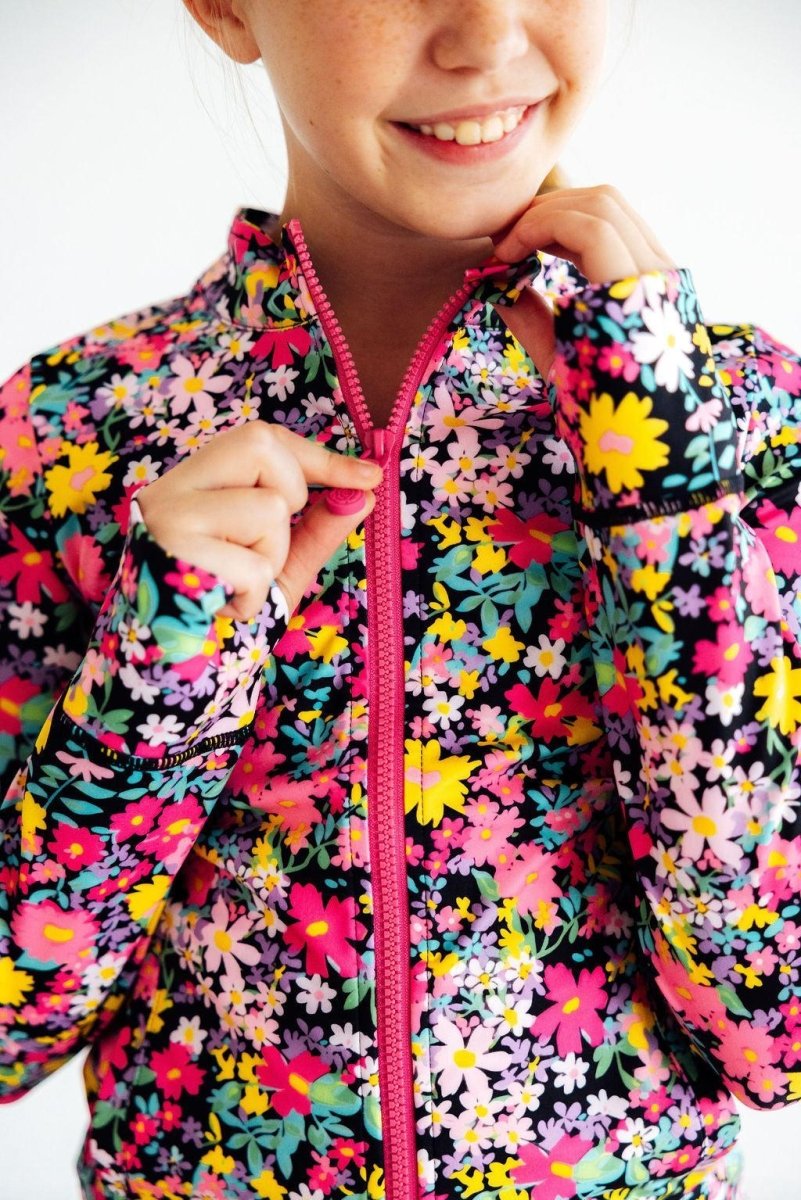Mila & Rose ® Floral Full Zip Ruffle Active Jacket For Dance And Yoga - Everetts Place Boutique - 
