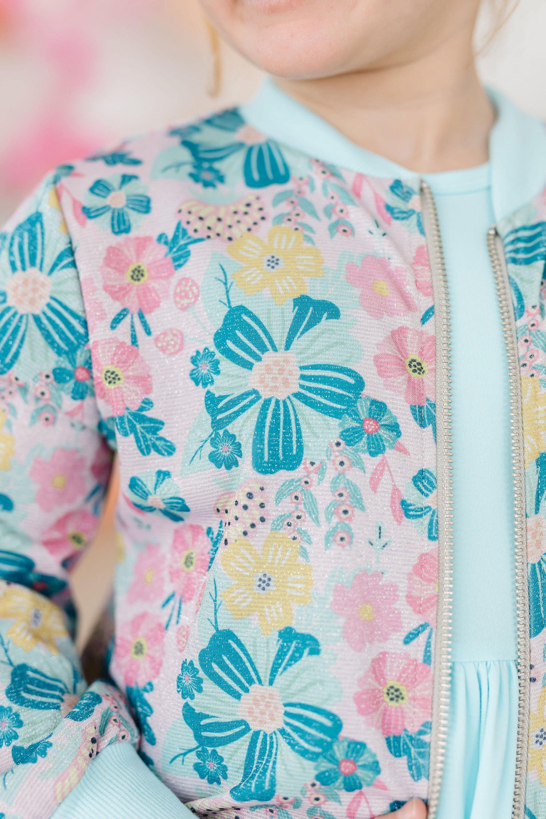 Floral Garden Shimmer Satin Jacket Lightweight Layering Mila & Rose ® Everetts Place: Online Boutique