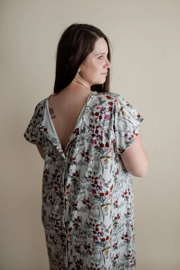 Three Little Tots Floral Mommy Labor and Delivery Nursing Hospital Gown - 