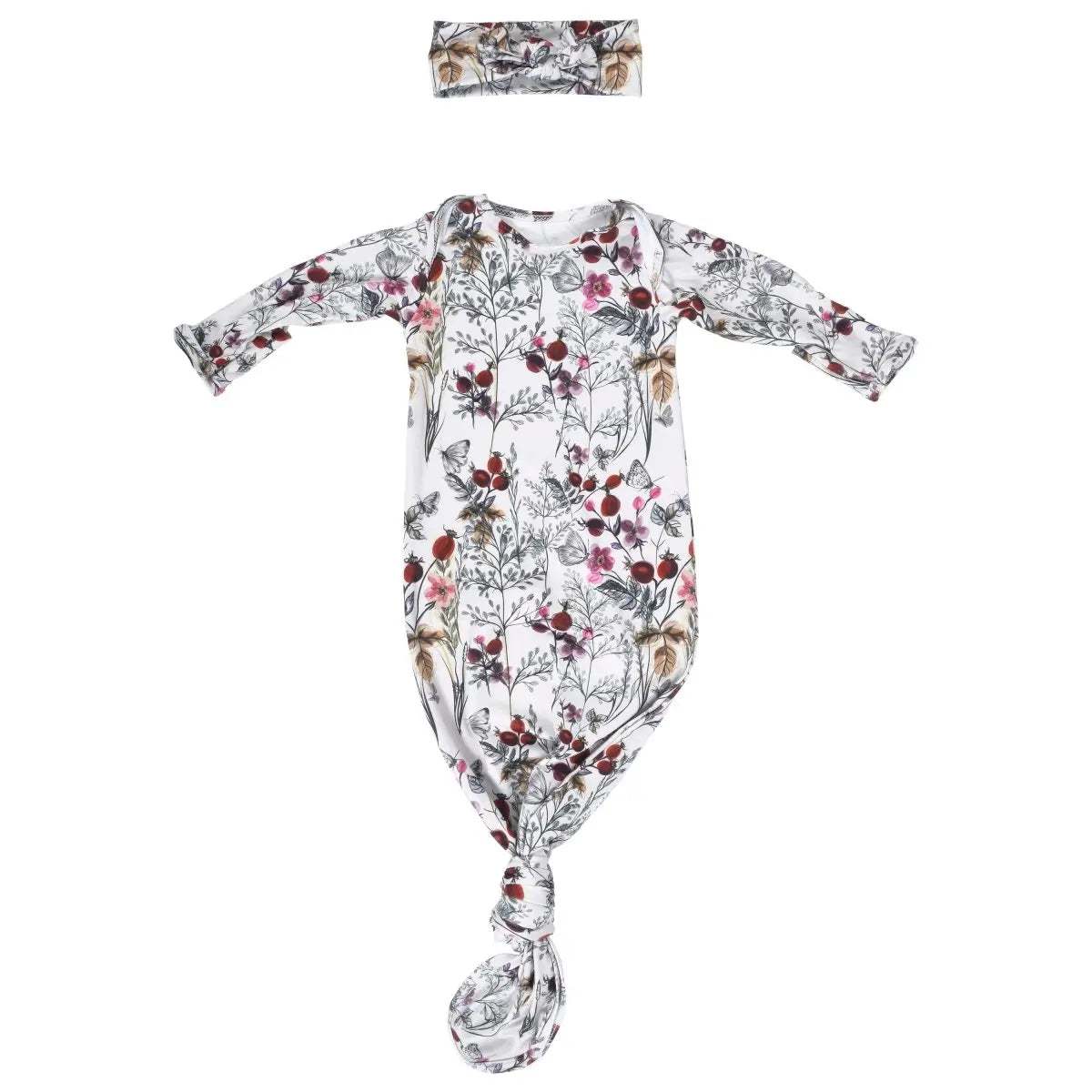 Three Little Tots Floral Newborn Knotted Baby Gown - 