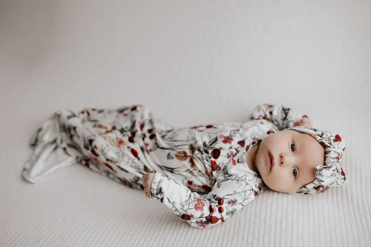 Three Little Tots Floral Newborn Knotted Baby Gown - 