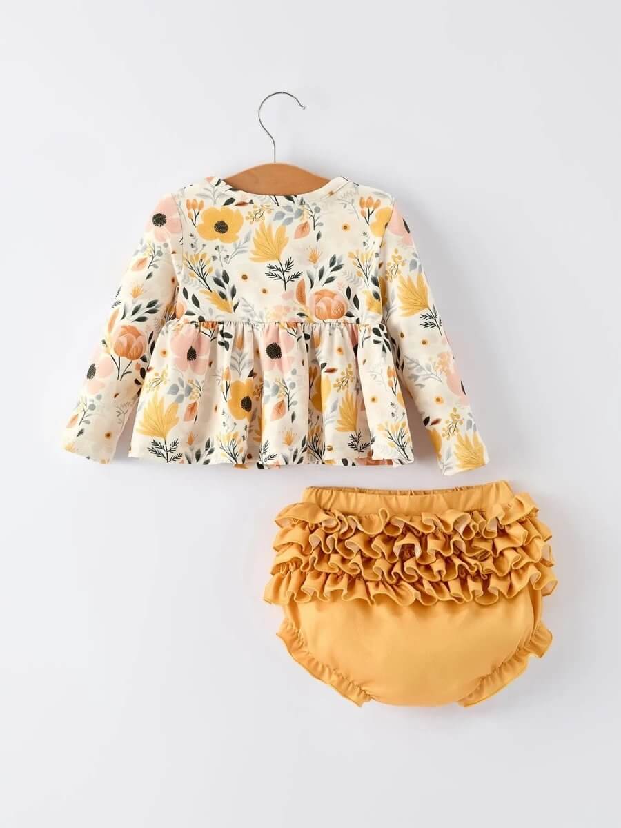 Rylee Faith Designs Floral Print Baby Girls Long Sleeve Top And Ruffle Bloomers - Everetts Place Boutique - 